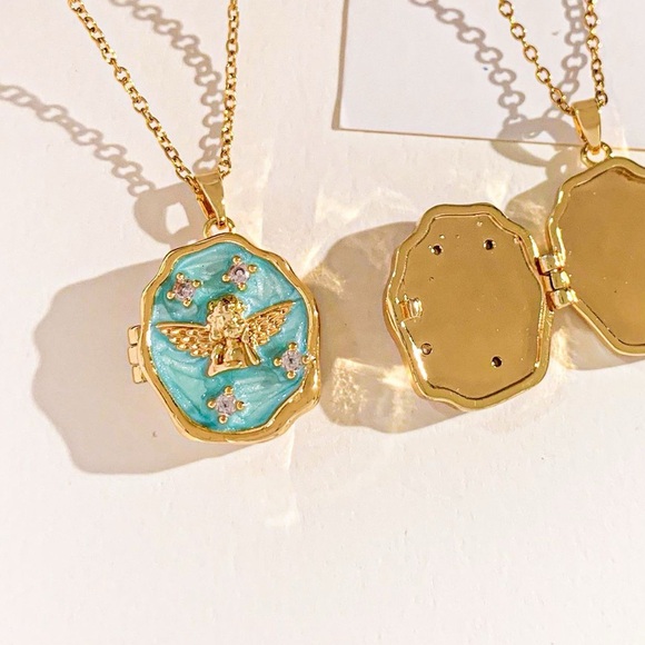Gold and Blue angels Locket Necklace - Picture 4 of 4